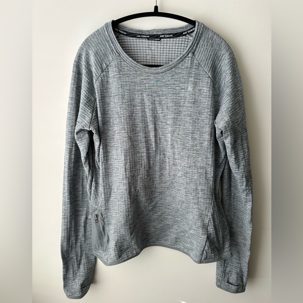 Nike Dri Fit Grid Fleece Running Crew Neck Thermal Long Sleeve